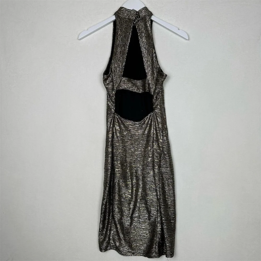 Arden B Cocktail Dress‎ Women's XS Sleeveless Metallic Open Back Mock Neck - Picture 5 of 9